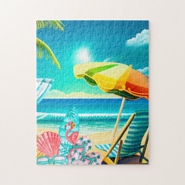 Quebra-cabeça Guarda-chuvas de praia de verão, prancha de surfe  (Vertical)