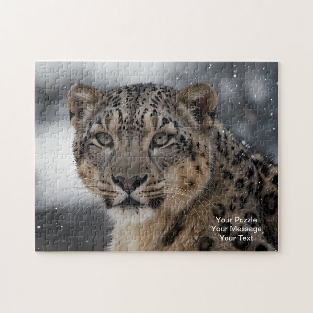 Quebra-cabeça Guardião Celestial - Leopardo da Neve (Horizontal)