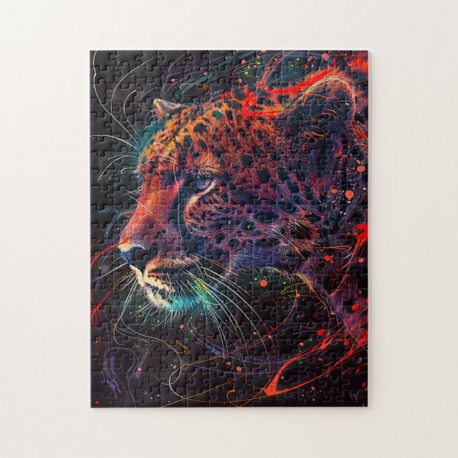 Quebra-cabeça Guepardo com Trilhas de Luz Avermelhada (Vertical)