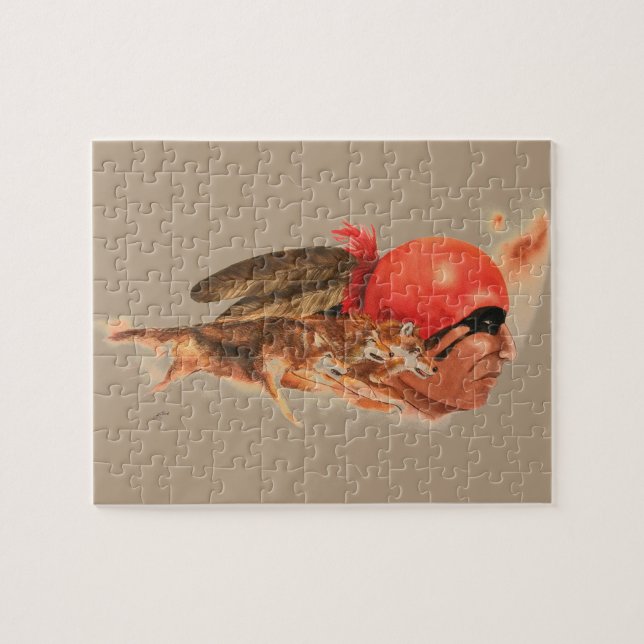 Quebra-cabeça Guerreiro indiano Cherokee do clã do lobo do (Horizontal)