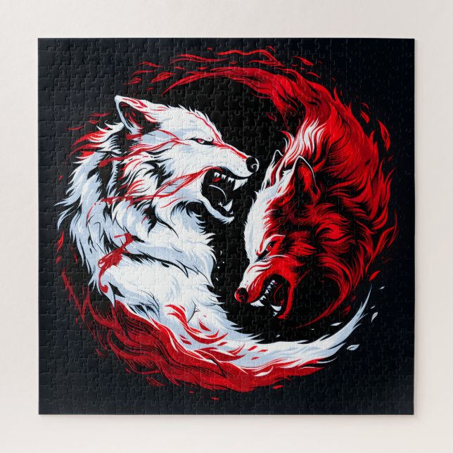 Quebra-cabeça Guerreiro Lobo Cósmico Branco Vermelho (Vertical)