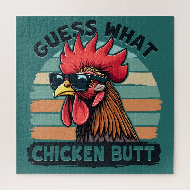 Quebra-cabeça Guess What Chicken Butt Funny Retro Rooster (Vertical)