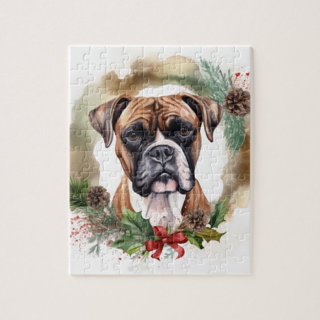 Quebra-cabeça Guirlanda de Natal do Boxer Pupila Festiva (Vertical)