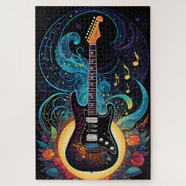 Quebra-cabeça Guitarra Elétrica Música e Rosas (Vertical)