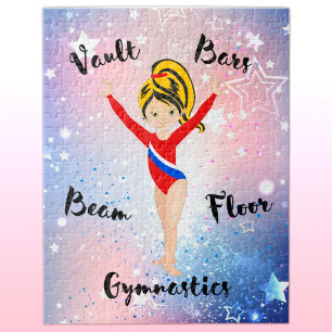 Quebra-cabeça Gym Star Black / Blonde, Hazel Eyes, Red Leotard