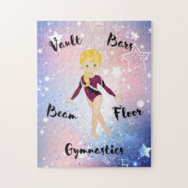 Quebra-cabeça Gym Star Blonde, Olhos Verdes, Borgonha Leotard (Vertical)