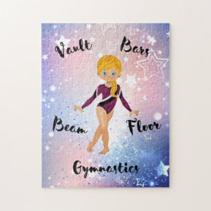Quebra-cabeça Gymnast Star Blonde, Olhos Azuis, Borgonha Leotard
