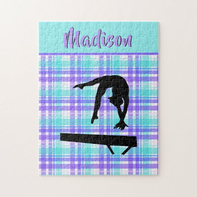 Quebra-cabeça Gymnastics Girl Lilac Purple e Aqua Personalizados (Vertical)