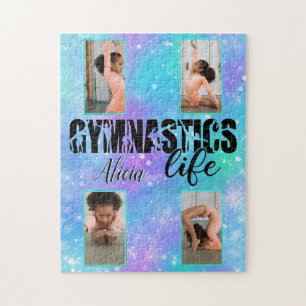 Quebra-cabeça Gymnastics Life Pastel Personalised Name & 4 Photo
