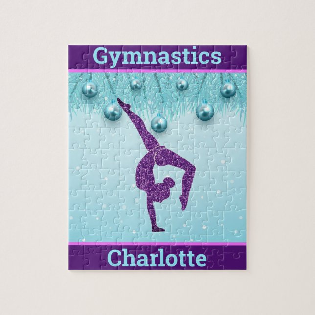 Quebra-cabeça Gymnastics Natal Purple Aqua Personalizado (Vertical)