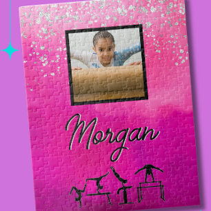 Quebra-cabeça Gymnastics Rosa, Prata, Foto/Nome Personalizado Gl