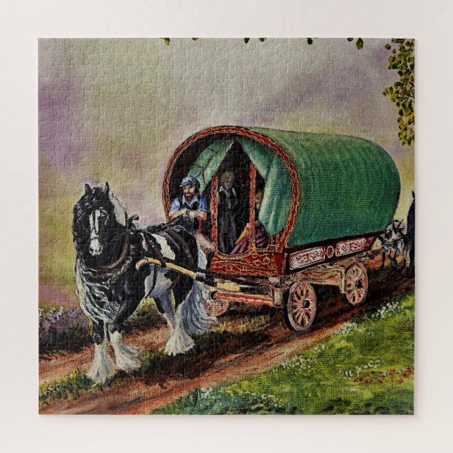 Quebra-cabeça Gypsy Vanner Horse Irish Caravan Wagon Tapeçaria (Vertical)