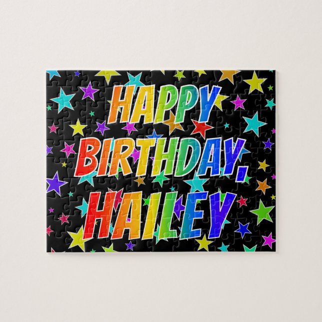 Quebra-cabeça "HAILEY" Primeiro Nome, Divertido "FELIZ ANIVERSÁR (Horizontal)