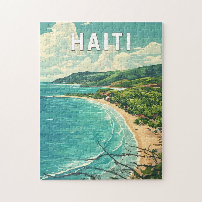 Quebra-cabeça Haiti Illustração Viagem Art Vintage (Vertical)