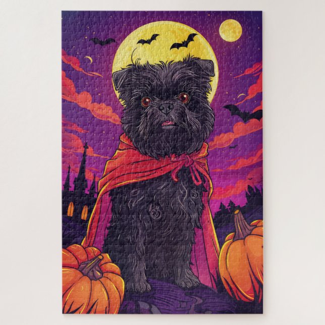 Quebra-cabeça Halloween Affenpinscher Vampiro Abóboras Assustado (Vertical)