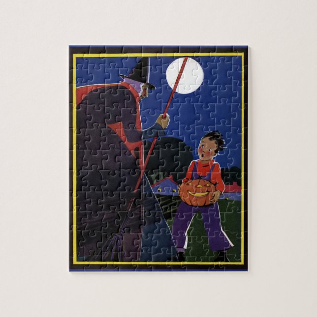 Quebra-cabeça Halloween Antigo, Bruxa Assustadora com Menino  (Vertical)