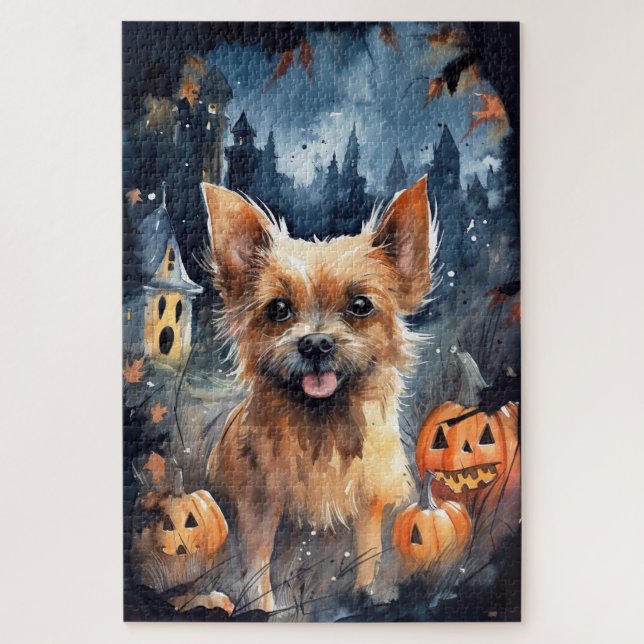 Quebra-cabeça Halloween Australiano Terrier With Pumpkins Scary (Vertical)