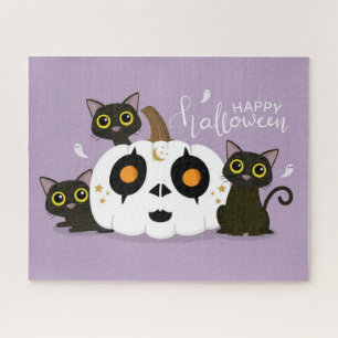 Quebra-cabeça  Halloween Black Cat and Pumpkin Jigsaw Puzzle