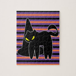 Quebra-cabeça Halloween Black Cat Witch Hat Stripes