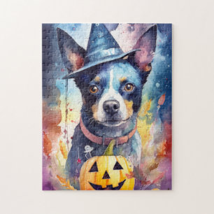 Quebra-cabeça Halloween Blue Heeler Com Pumpkins Assustado
