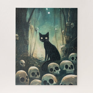 Quebra-cabeça Halloween Cat and Skulls