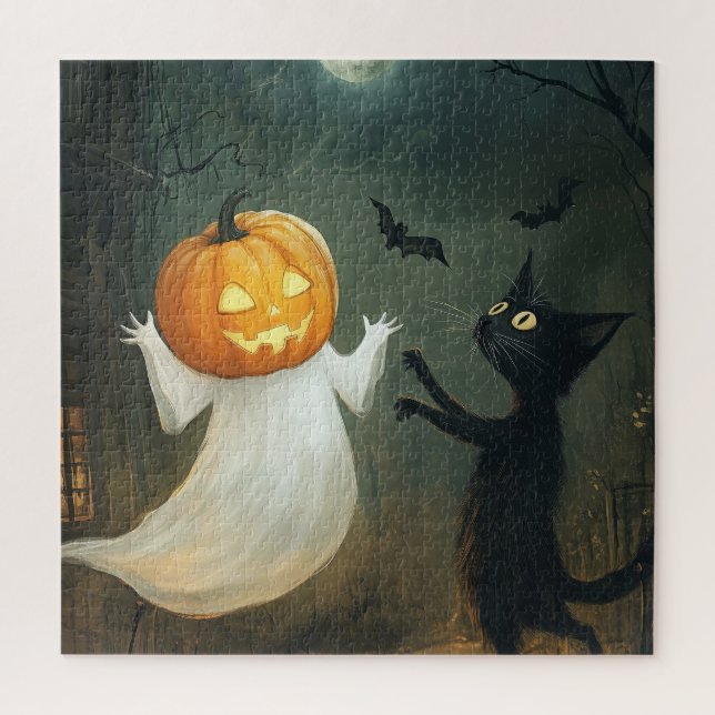 Quebra-cabeça Halloween Cat e Ghost (Vertical)