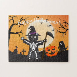 Quebra-cabeça Halloween Cat Grim Reaper