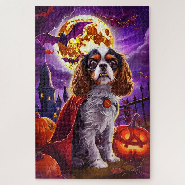 Quebra-cabeça Halloween Cavalier King Vampire Pumpkins assustado (Vertical)
