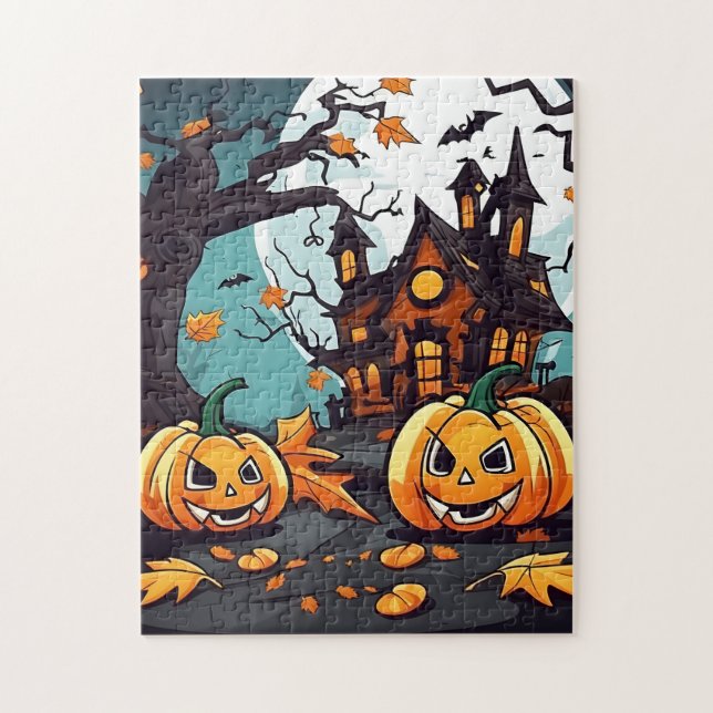 Quebra-cabeça Halloween da Casa Assombrada Personalizada (Vertical)