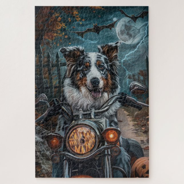 Quebra-cabeça Halloween de motocicleta de Shepherd australiano (Vertical)