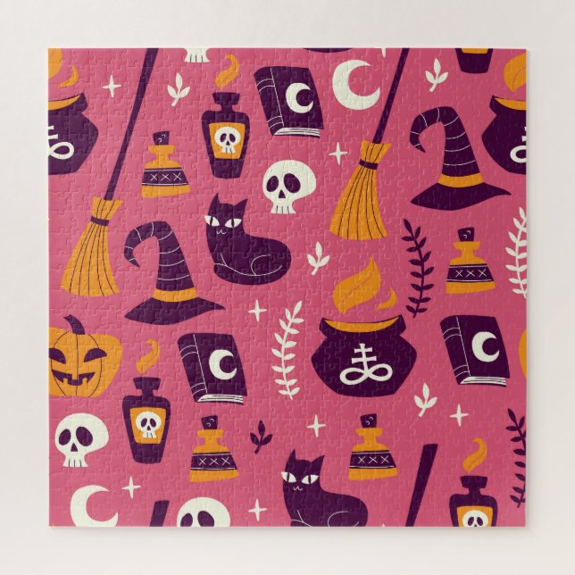 Quebra-cabeça Halloween desenhado à mão, padrão desajeitado. (Vertical)