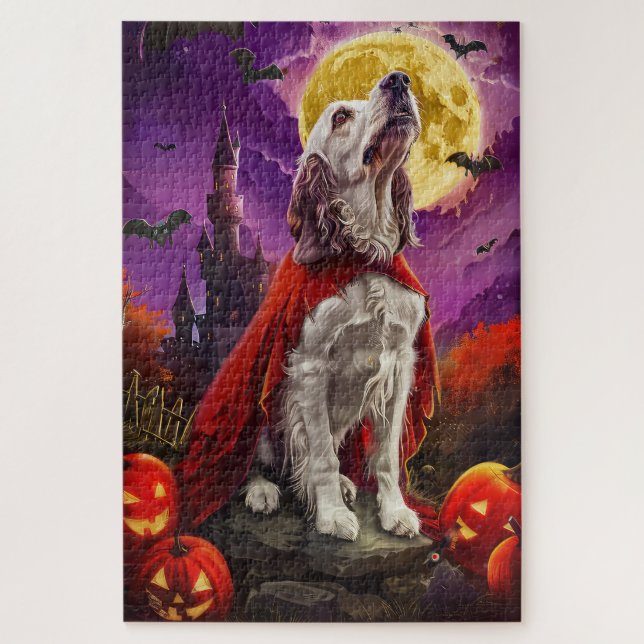 Quebra-cabeça Halloween English Setter Vampire Pumpkins assustad (Vertical)