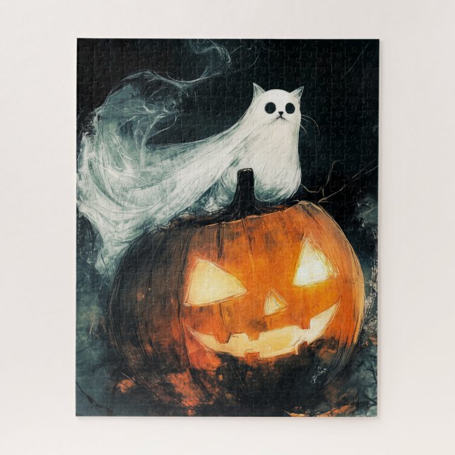 Quebra-cabeça Halloween GhostCat e Jack o Lanterna (Vertical)