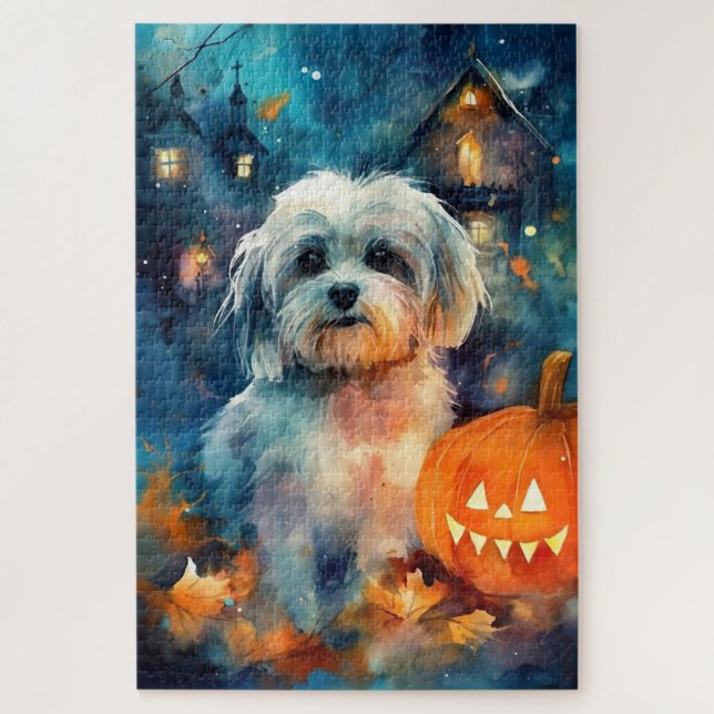 Quebra-cabeça Halloween Havanese Com Pumpkins Assustado (Vertical)