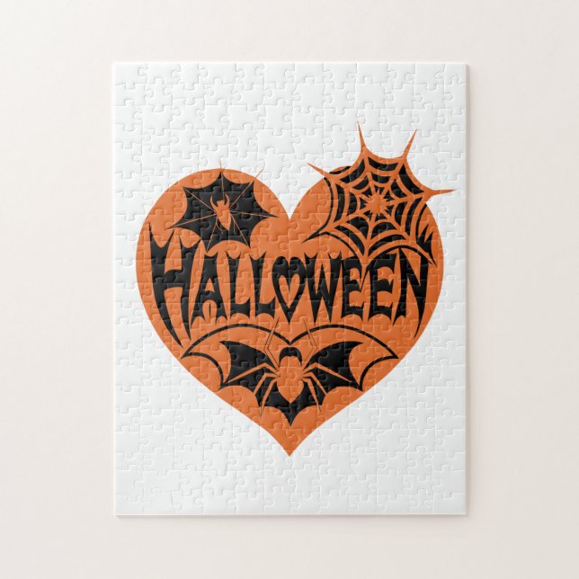 Quebra-cabeça Halloween Heart, Orange Heart Shape, Spider Web (Vertical)