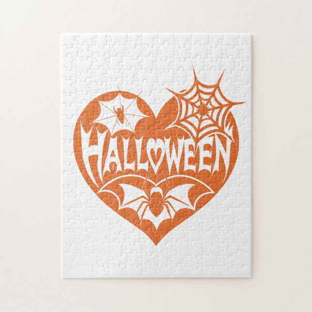 Quebra-cabeça Halloween Heart, Orange Heart Shape, Spider Web (Vertical)