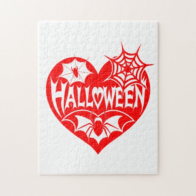Quebra-cabeça Halloween Heart, Red Heart Shape, Spider Web (Vertical)