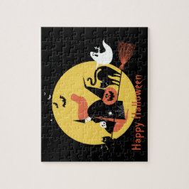 Quebra-cabeça Halloween Kids Black Scartoon Moon Witch Cute