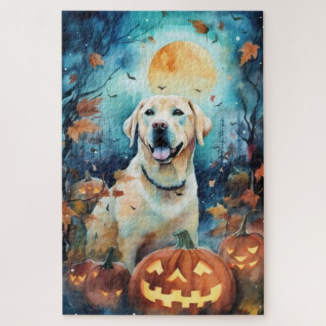 Quebra-cabeça Halloween Labrador Com Pumpkins Assustado (Vertical)