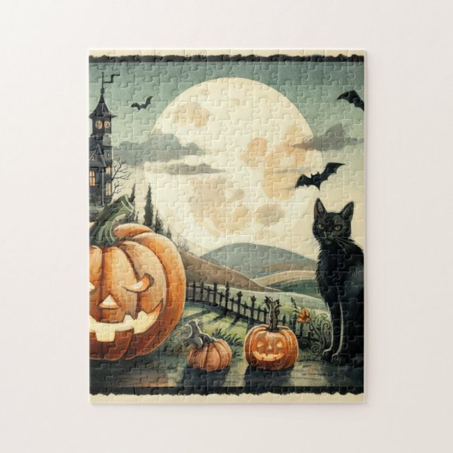 Quebra-cabeça Halloween/outono/Outono/Abóbora/gato (Vertical)