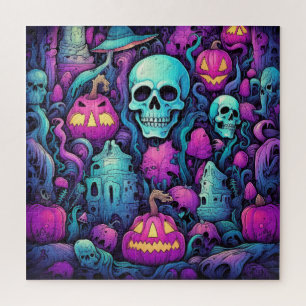 Quebra-cabeça Halloween Pastel Skulls and Pumpkins