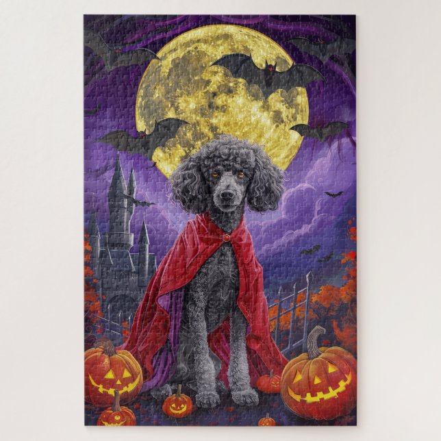 Quebra-cabeça Halloween Poodle Vampire Pumpkins assustado (Vertical)