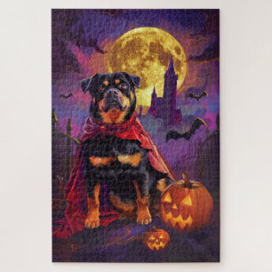 Quebra-cabeça Halloween Rottweiler Vampiro Pumpkins assustado