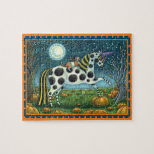 Quebra-cabeça HALLOWEEN SPONTTED PONY & BAT CAT Fantasy Horse