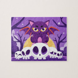 Quebra-cabeça Halloween Spooky Bat Cat Skulls Crianças Quebra-ca