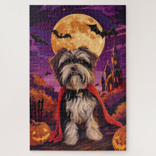 Quebra-cabeça Halloween Terrier Tibetano Vampiro Abóboras Assust