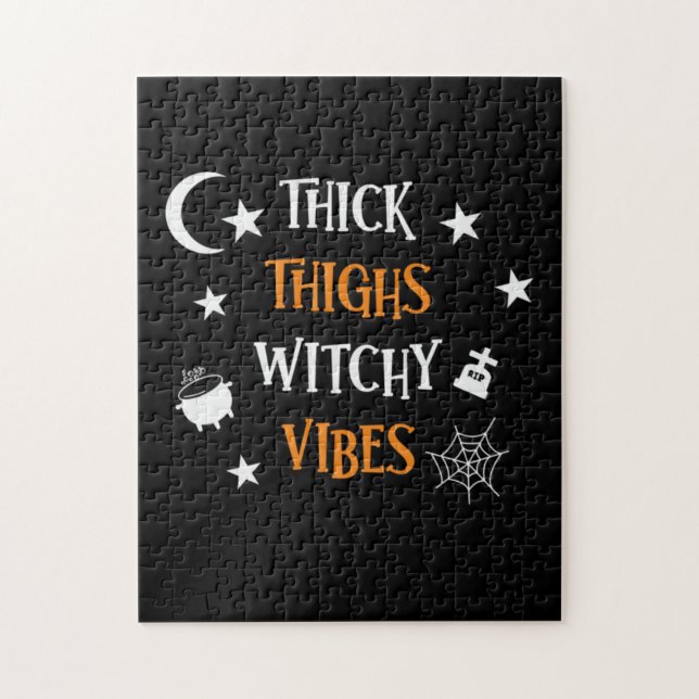Quebra-cabeça Halloween Thick Thighch Witch Vibes Aniversário (Vertical)