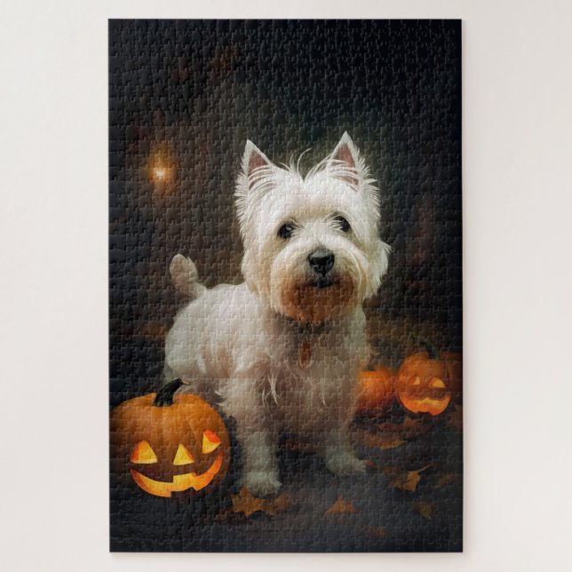 Quebra-cabeça Halloween West Highland White Terrier Pumpkins (Vertical)