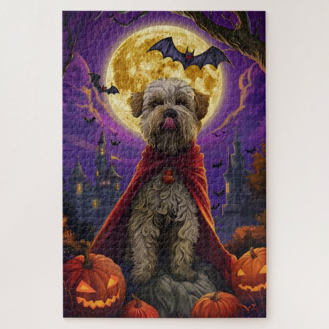 Quebra-cabeça Halloween Wheaten Terrier Vampire Pumpkins assusta (Vertical)