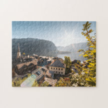 Hallstatt Áustria, Bright Sunbeams Acima De Casas